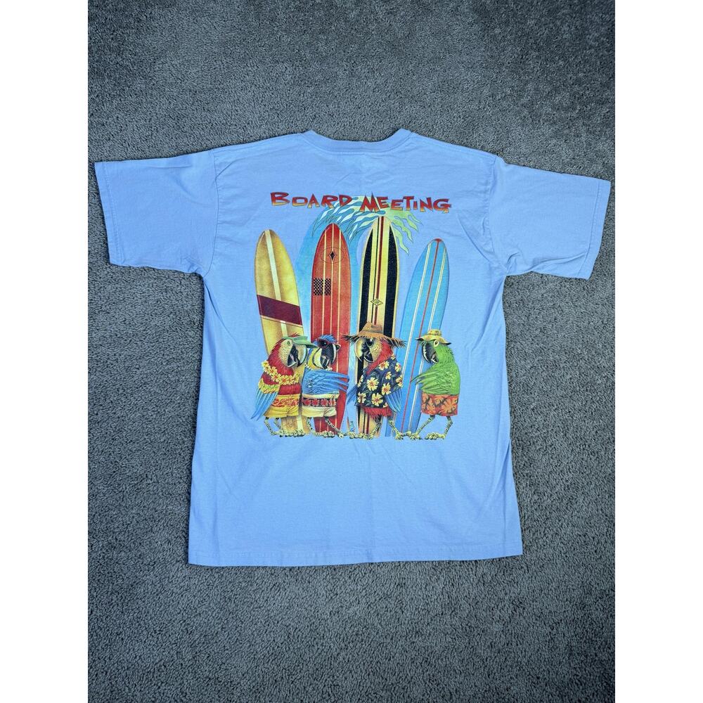 Caribbean Soul Shirt Mens L Blue Board Meeting Parrot Surfboard Graphic Beach